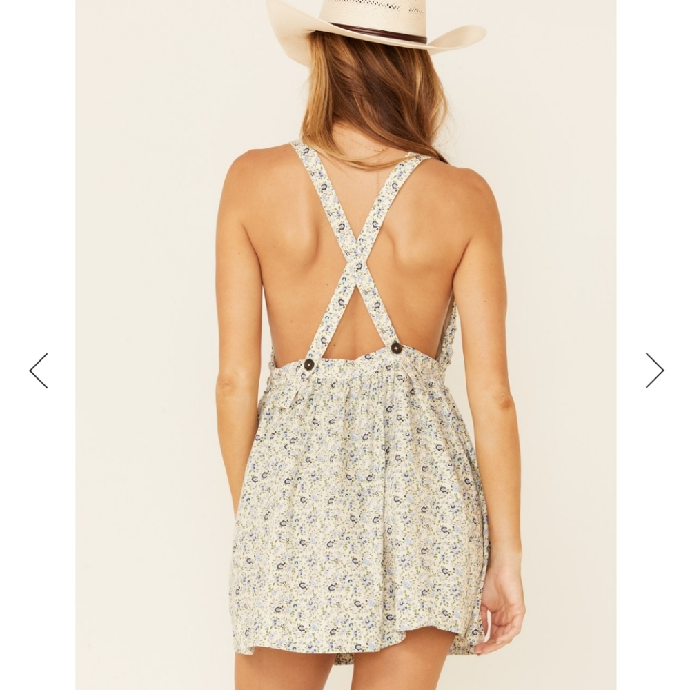 Free People Petunia Mini Overall Dress, Purple Floral, Size Large, NWT - Picture 5 of 16